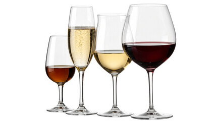 Naklejka premium Wine Glass Collection with Red White and Port Wine in Layered Composition