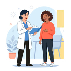 Fototapeta premium Doctor Consulting Patient with Medical Information in a Modern Clinic - Diverse Representation