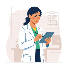 Fototapeta premium Female Doctor or Scientist Using Tablet in a Laboratory or Clinic Setting