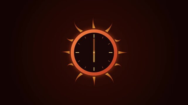 Glowing sun clock animation on dark warm background