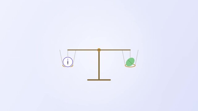 Balance scale weighing a clock against a brain icon