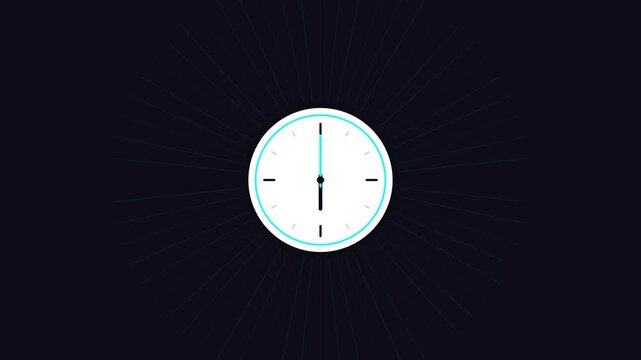 Animated white analog clock icon on dark background