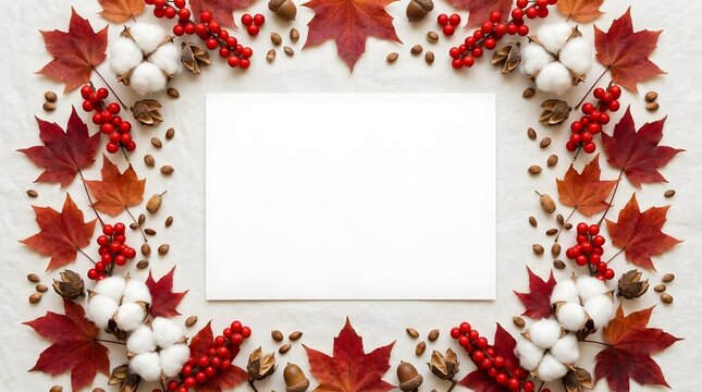 fall leaves and berries frame with white card for text