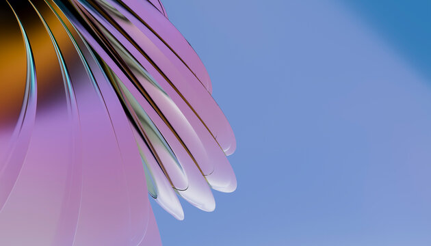 Close-up of curved metallic abstract sculpture with purple hues