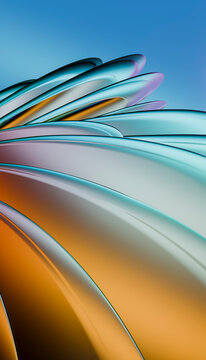 Abstract curved metallic shapes with smooth surfaces and gradient