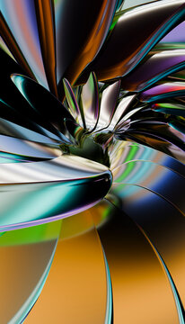 Abstract shiny metallic twisted spiral with colorful reflections