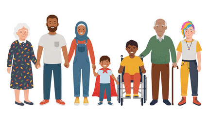 Obraz premium Diverse group of people holding hands showing unity and inclusion.