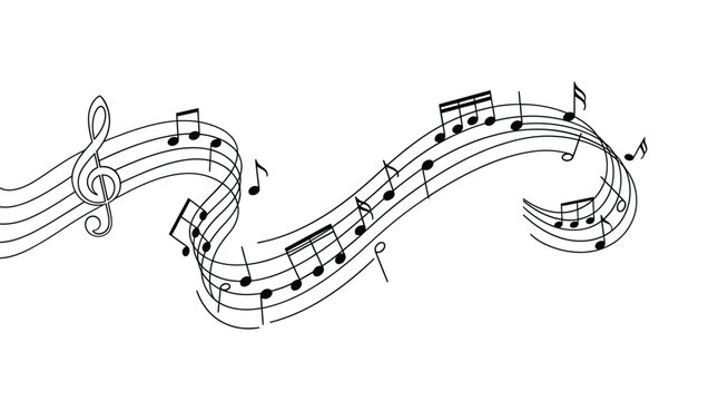 Flowing musical notes on staff staff lines representing melody and rhythm for music composition and sound harmony concepts