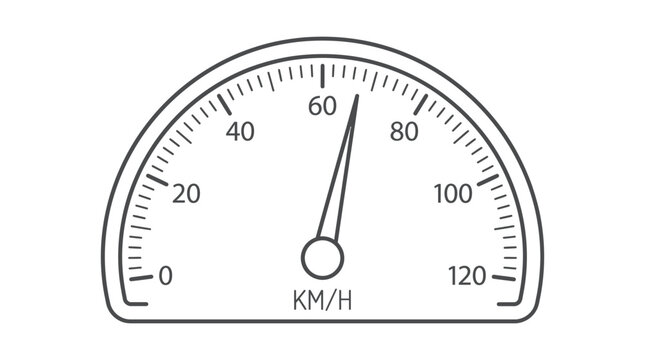 Close up of speedometer displaying a speed of approximately 80 kilometers per hour on a vehicle dashboard with a white background