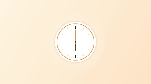 Fast moving analog clock hands on peach background