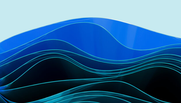 Abstract smooth blue wavy shapes with layered curves on light