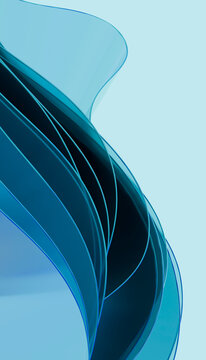 Abstract curved blue glass sculpture with smooth flowing lines