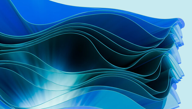 Blue abstract waves with smooth flowing curves and light reflections