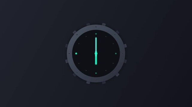 Glowing neon cyan clock hands spinning fast on dark interface