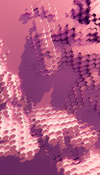Abstract 3d pink hexagons stacked in geometric pattern