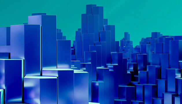 Blue 3d hexagonal blocks stacked in abstract digital design