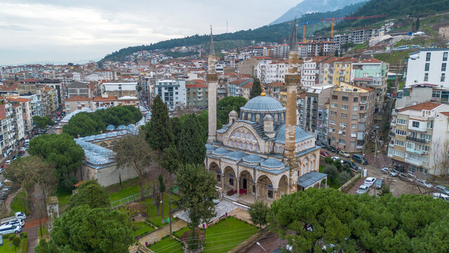 Manisa - Turkey, February 20, 2026. Historical mosques in Manisa city center; Hafsa Sultan and Muradiye Mosques.