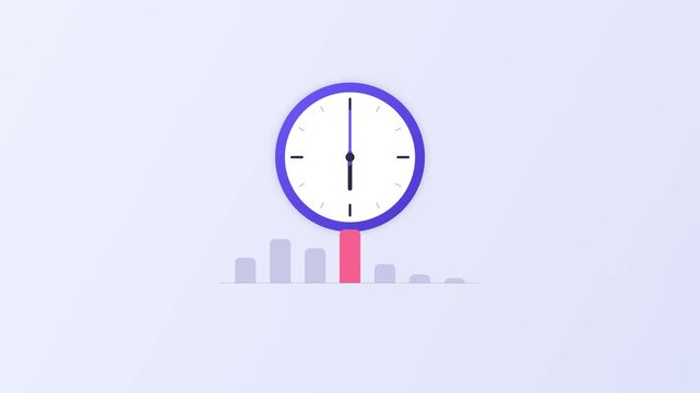 Analog clock spinning above a dynamic data bar graph