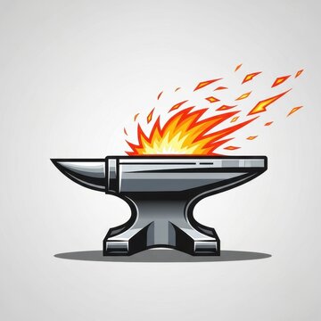 Bold stylized anvil glowing with fiery heat, representing blacksmithing and industrial work.