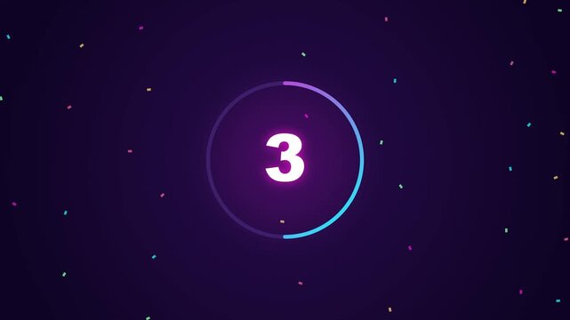 Glowing neon number five countdown in space