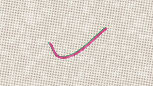 Risograph style checkmark animation, green and pink print texture