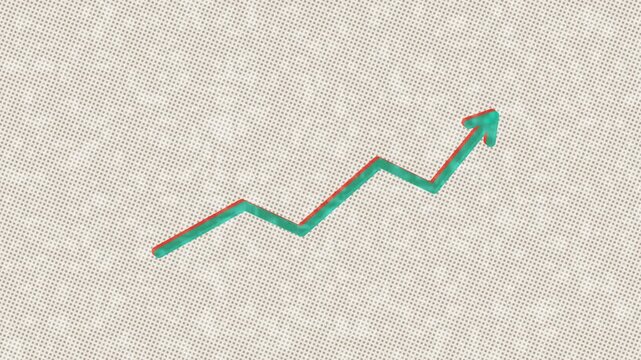 Risograph style growth arrow animation, coral and teal print texture