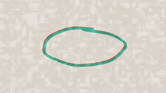 Risograph style circle highlight animation, coral and teal print texture