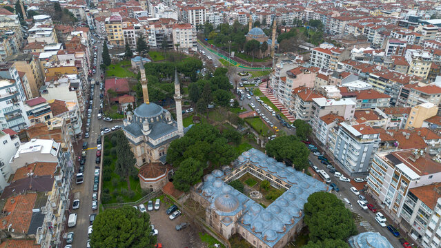 Manisa - Turkey, February 20, 2026. Historical mosques in Manisa city center; Hafsa Sultan and Muradiye Mosques.