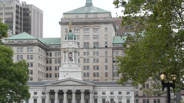 New York City Brooklyn Downtown civic center, United States of America. Borough Hall, municipal administration government historic old building 1846. City hall neoclassical architecture. Politics.