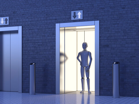 Robot standing in elevator
