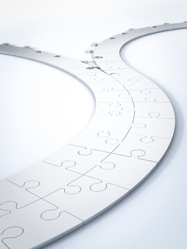 3D Rendering, pieces of puzzle, road, crossroad