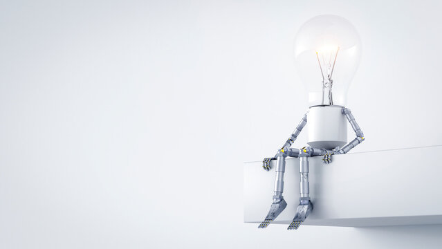 Electric bulb manikin sitting on ledge