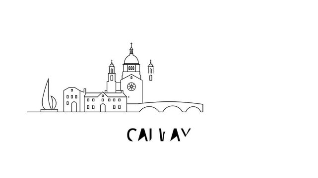 Simple line art depicts Galway's iconic skyline