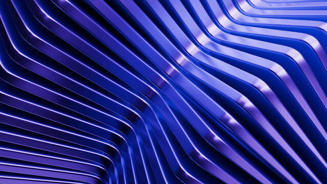 Abstract 3d rendering of wavy smooth lines with glass texture