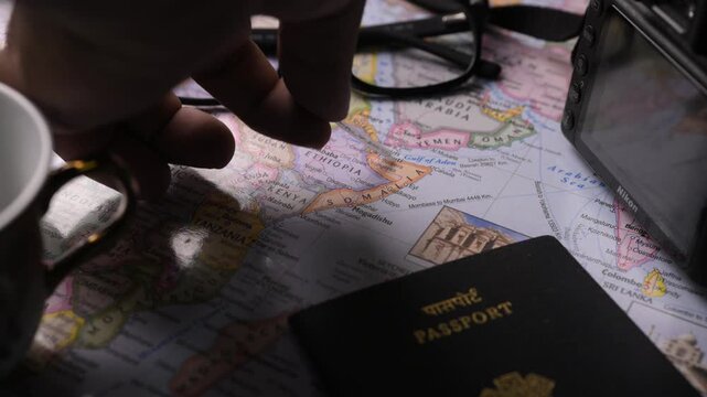 Planning a Trip to Somalia on World Map Editorial