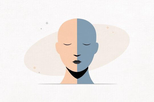 Abstract split head illustration represents mental health and duality