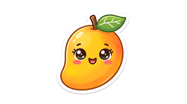 Cute happy mango fruit character cartoon sticker illustration with character