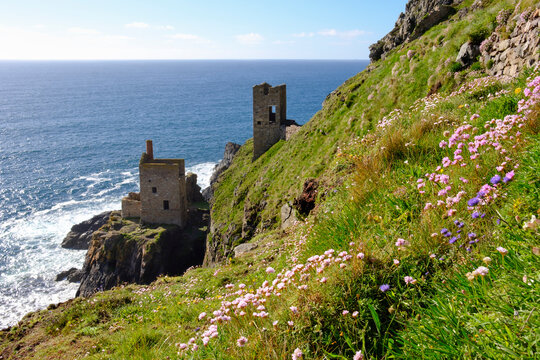 UK, Cornwall, Ruins of old tin mine