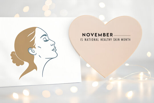 National healthy skin month concept with woman illustration, dermatology