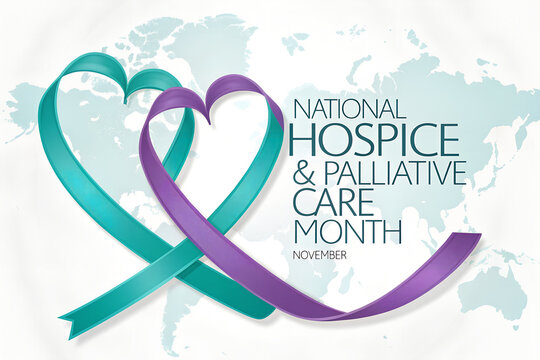 National hospice and palliative care month heart ribbon graphic with palliative