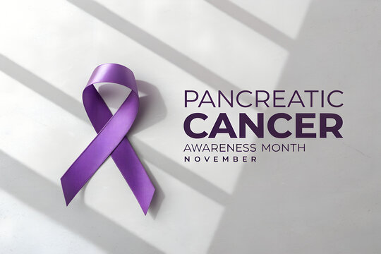 Pancreatic cancer awareness month purple ribbon concept with pancreatic