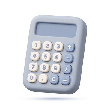 Calculator Accounting Finance Math Icon 3D Smooth Rounded Pastel Grey Blue Professional Digital Illustration