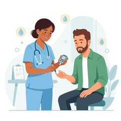 Fototapeta premium Nurse checking patient's blood sugar levels with a glucometer, diabetes care concept