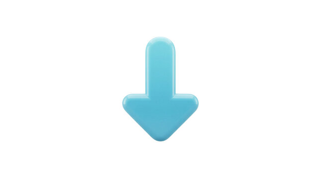 Glossy light blue arrow pointing downwards is centered on a neutral gray background, representing a download or navigation symbol for digital interfaces.