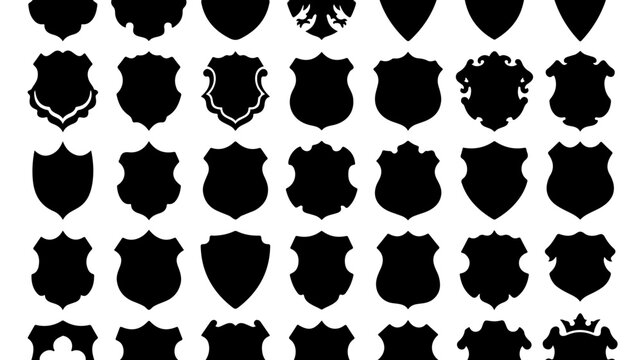 Heraldic shield silhouettes collection, 40 vintage coat of arms vector icons, black medieval crest shapes for logo design