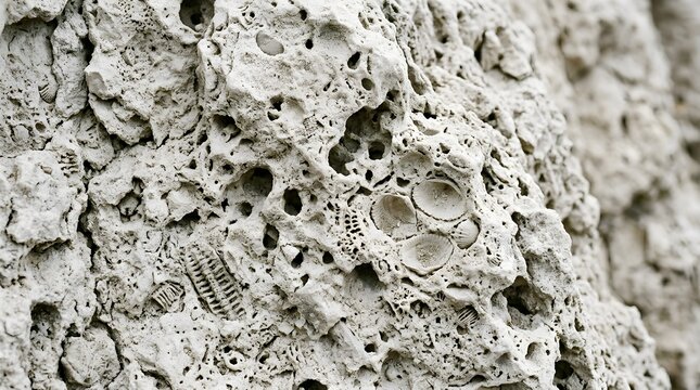 Close-up of porous natural stone with rough texture, tiny cavities, mineral details, and an earthy surface, ideal for geological study, materials, nature, and abstract backgrounds.