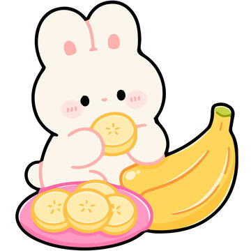 Adorable Bunny Enjoying Sliced Bananas and Fruit