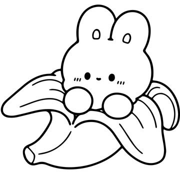 Cute Bunny Sitting on Banana Illustration Doodle Handdrawn