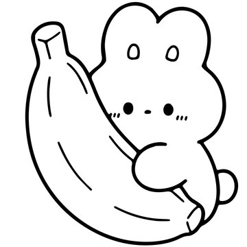 Cute Bunny Holding a Banana Illustration Doodle Handdrawn