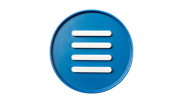 Round blue glossy plastic menu button UI icon bar element isolated on transparent background